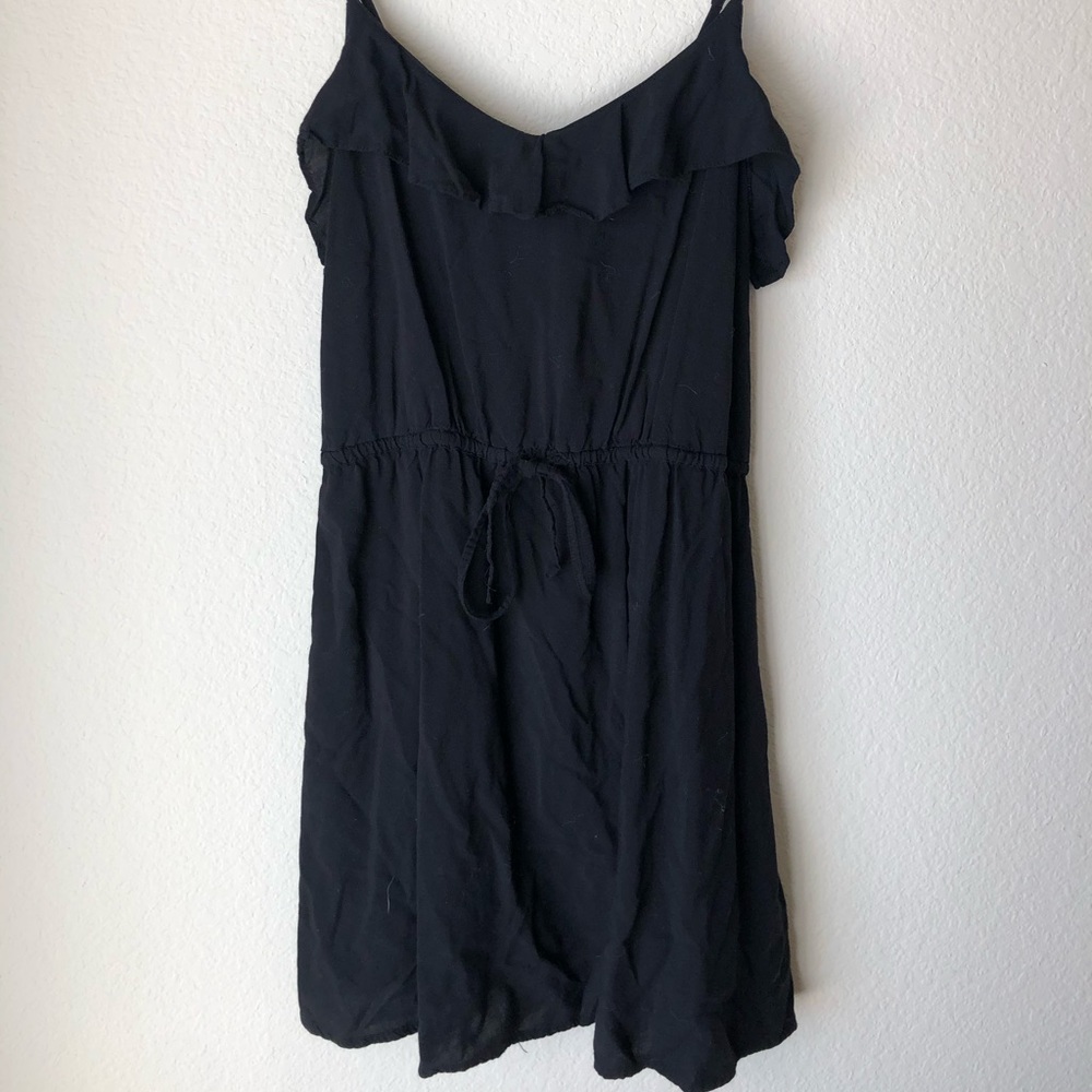 Black Ruffle Neckline Summer Dress